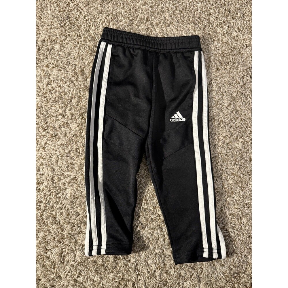 Adidas Toddler 2T Track Pants Black White Stripes Ankle Zip Tiro Soccer Joggers